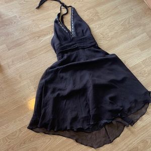 Brown backless dress tied dress flowy with beaded neckline